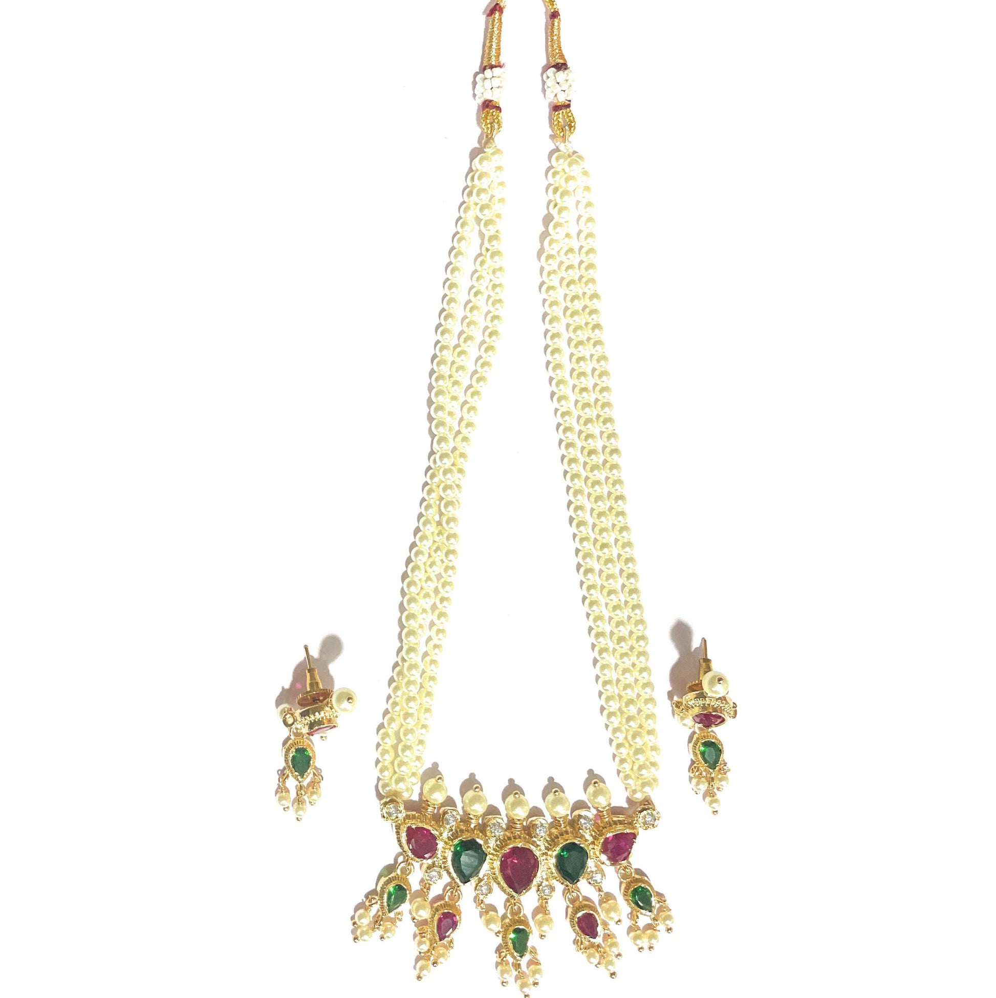 Red-Green American Diamond Maharashtrian 5-leaves Tanmani Set