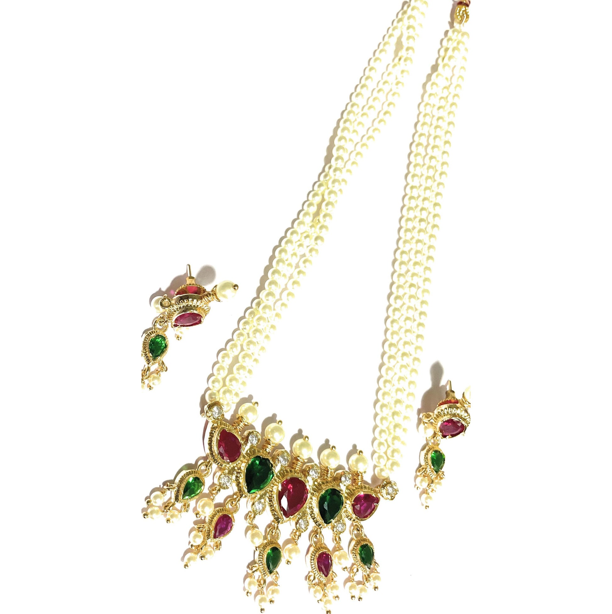 Red-Green American Diamond Maharashtrian 5-leaves Tanmani Set