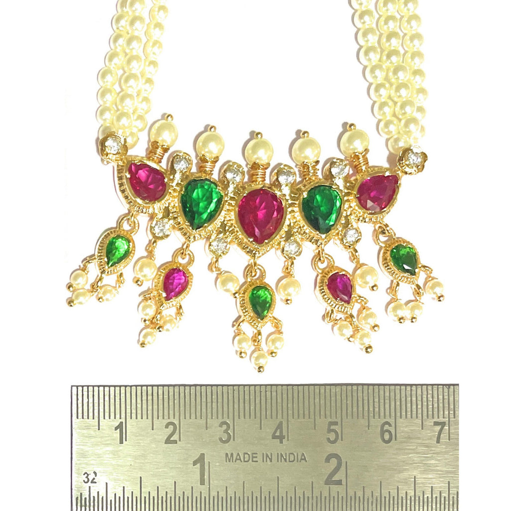 Red-Green American Diamond Maharashtrian 5-leaves Tanmani Set