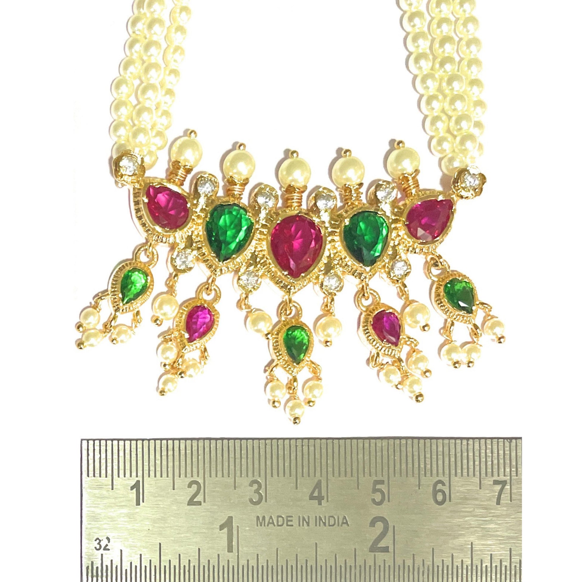 Red-Green American Diamond Maharashtrian 5-leaves Tanmani Set