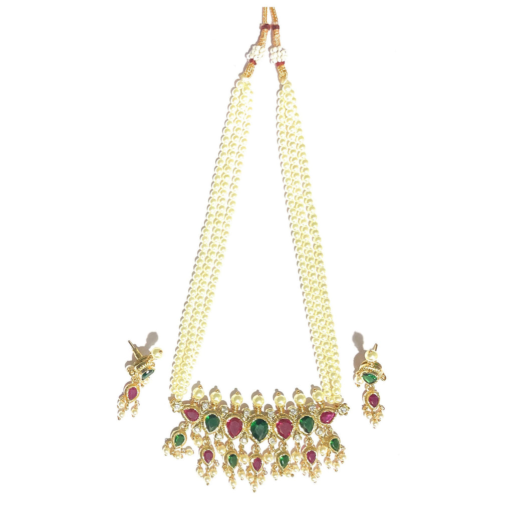 Red-Green American Diamond Maharashtrian 7-leaves Tanmani Set