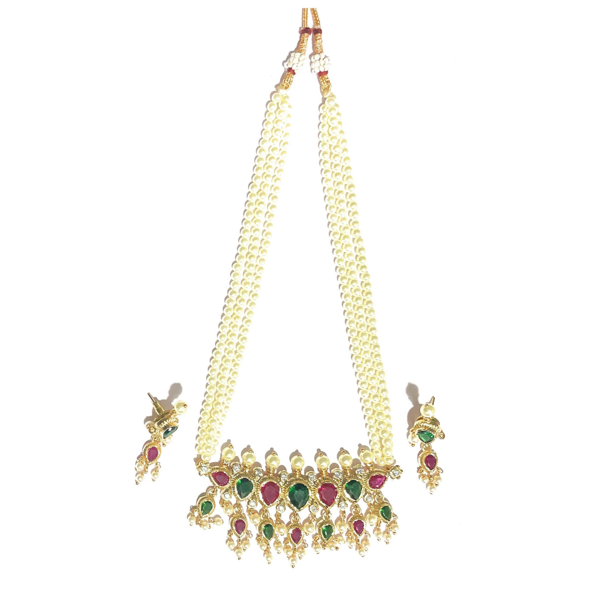 Red-Green American Diamond Maharashtrian 7-leaves Tanmani Set