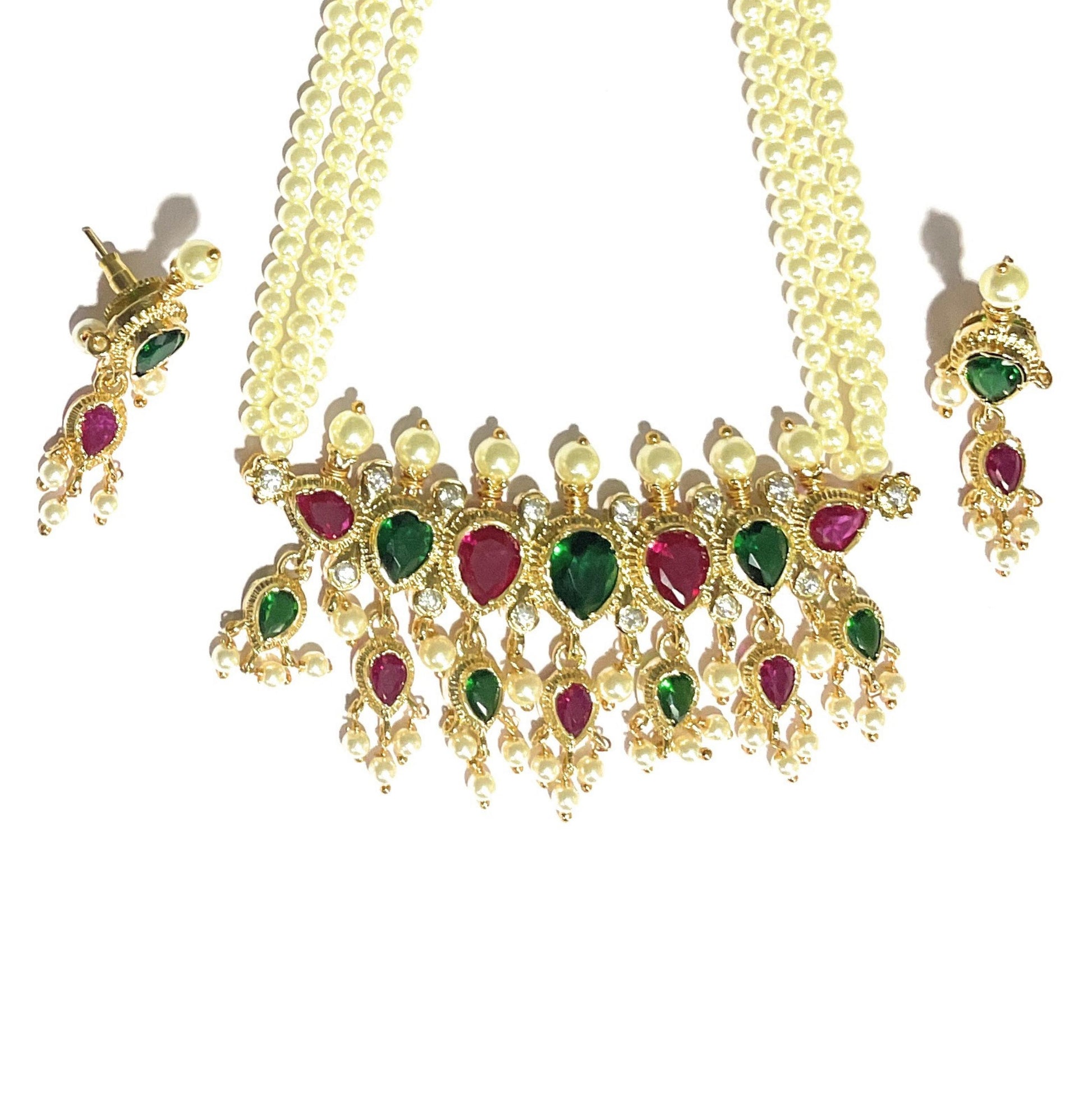 Red-Green American Diamond Maharashtrian 7-leaves Tanmani Set