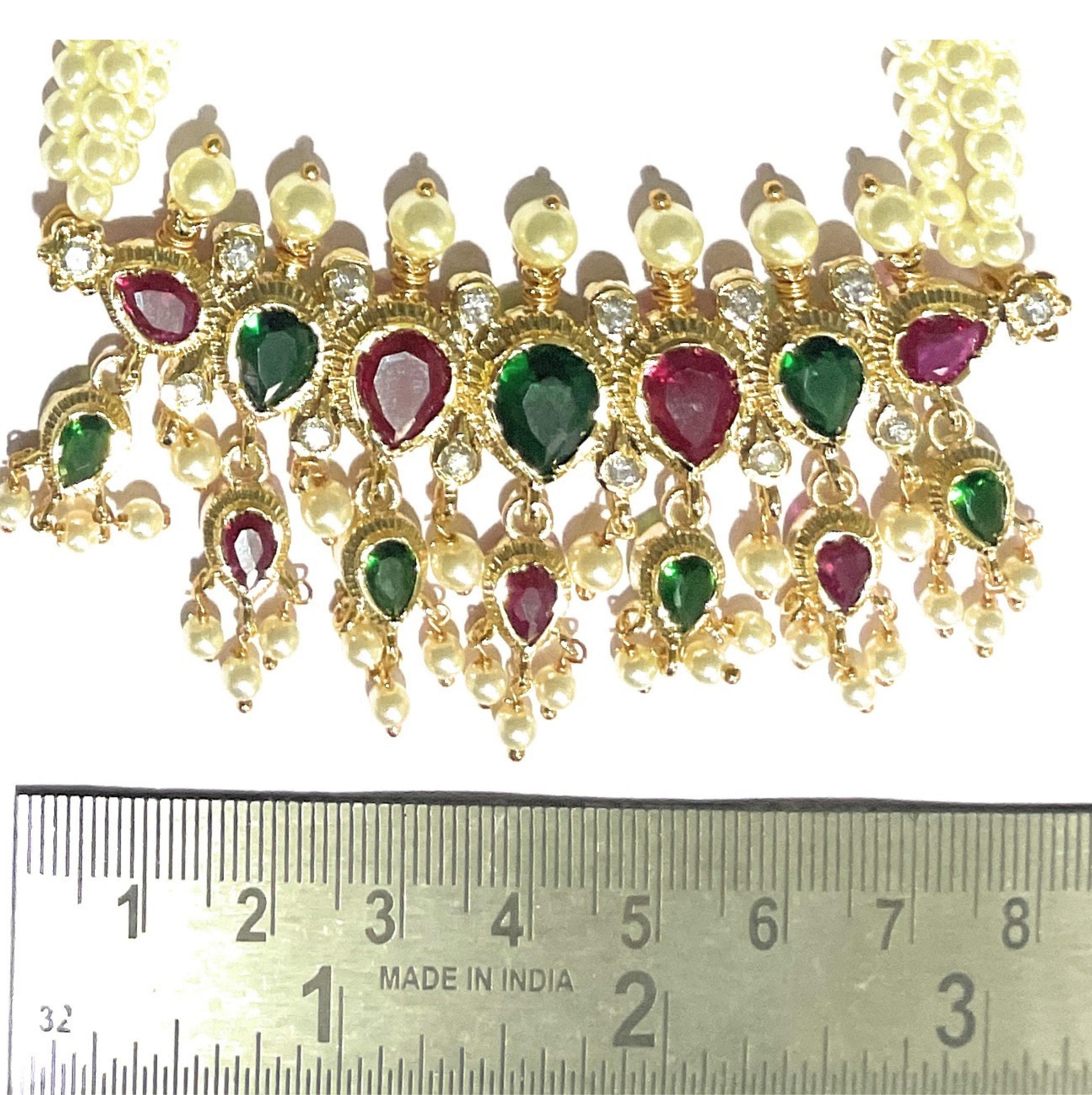 Red-Green American Diamond Maharashtrian 7-leaves Tanmani Set