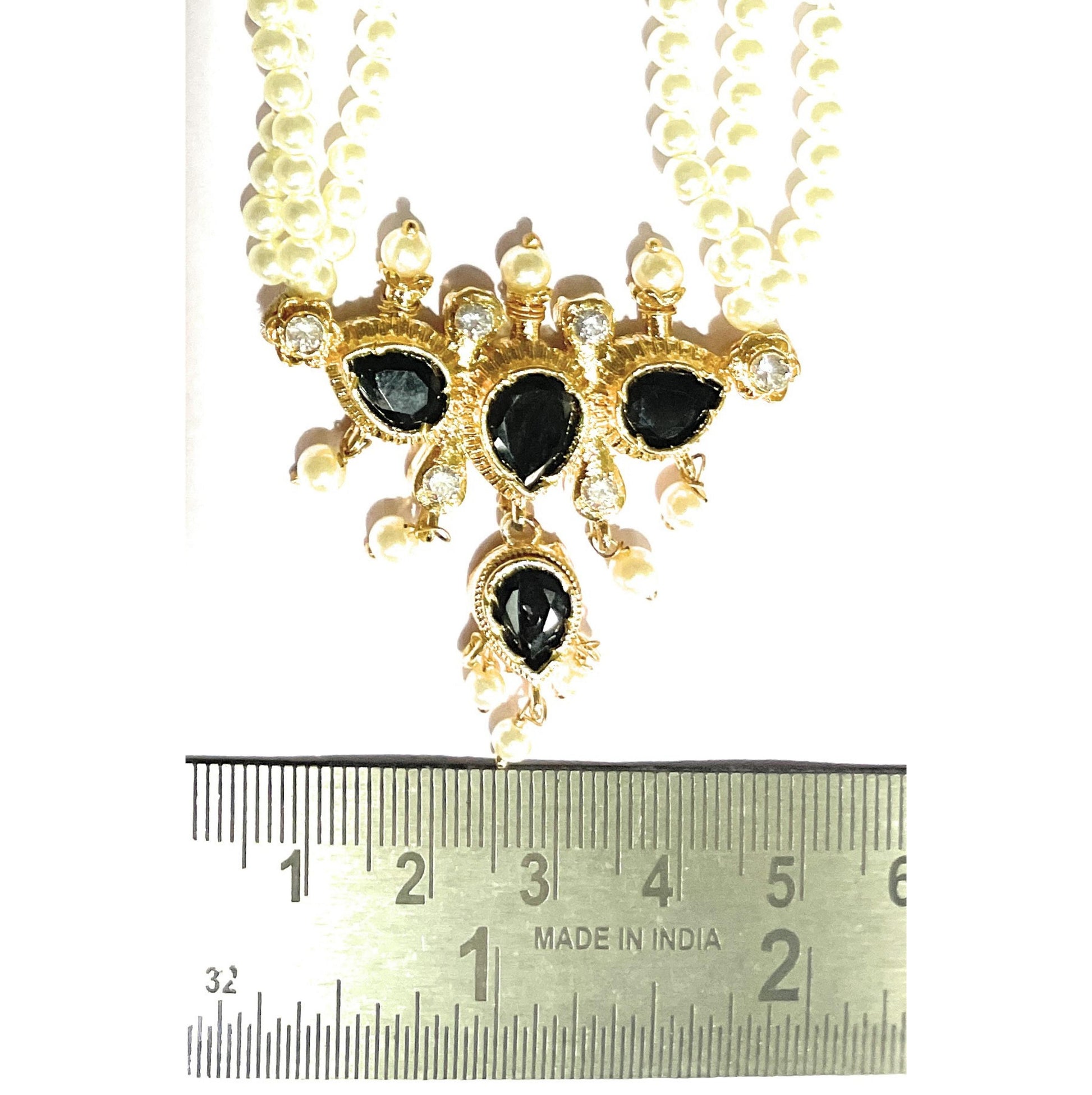 Black American Diamond Maharashtrian 3-leaves Tanmani Set