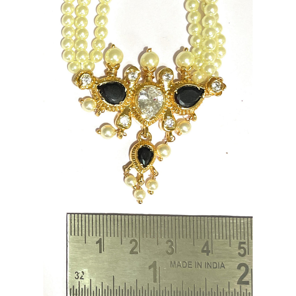 Black & White American Diamond Maharashtrian 3-leaves Tanmani Set