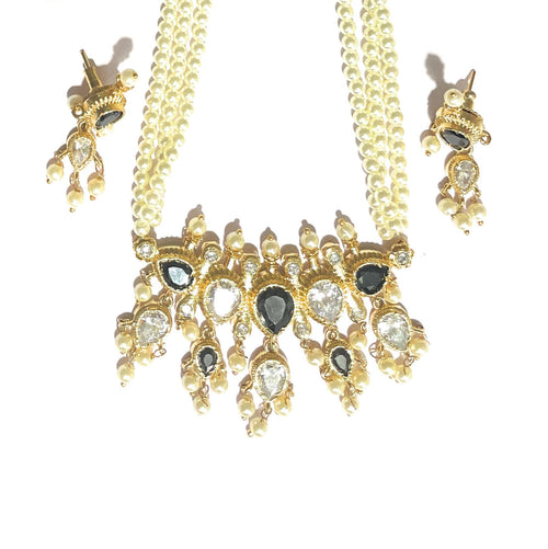 Black And White American Diamond Maharashtrian 5-leaves Tanmani Set