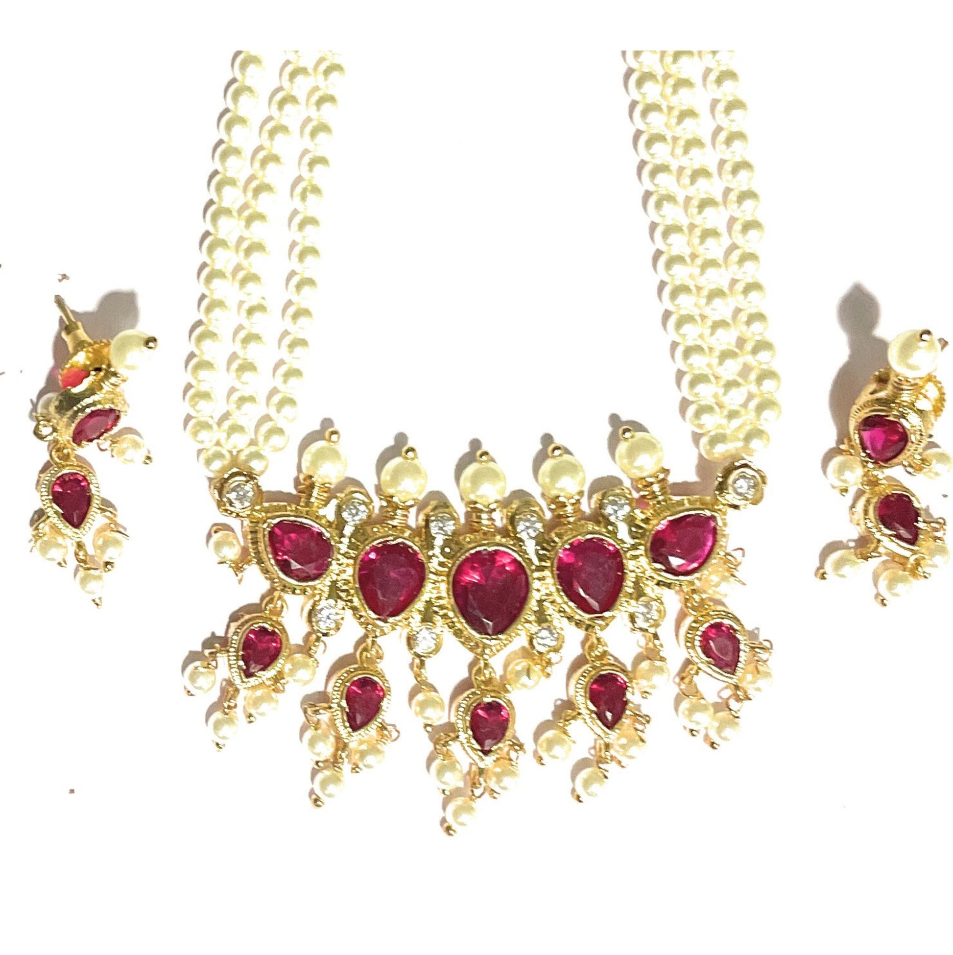 Red American Diamond Maharashtrian 5-leaves Tanmani Set