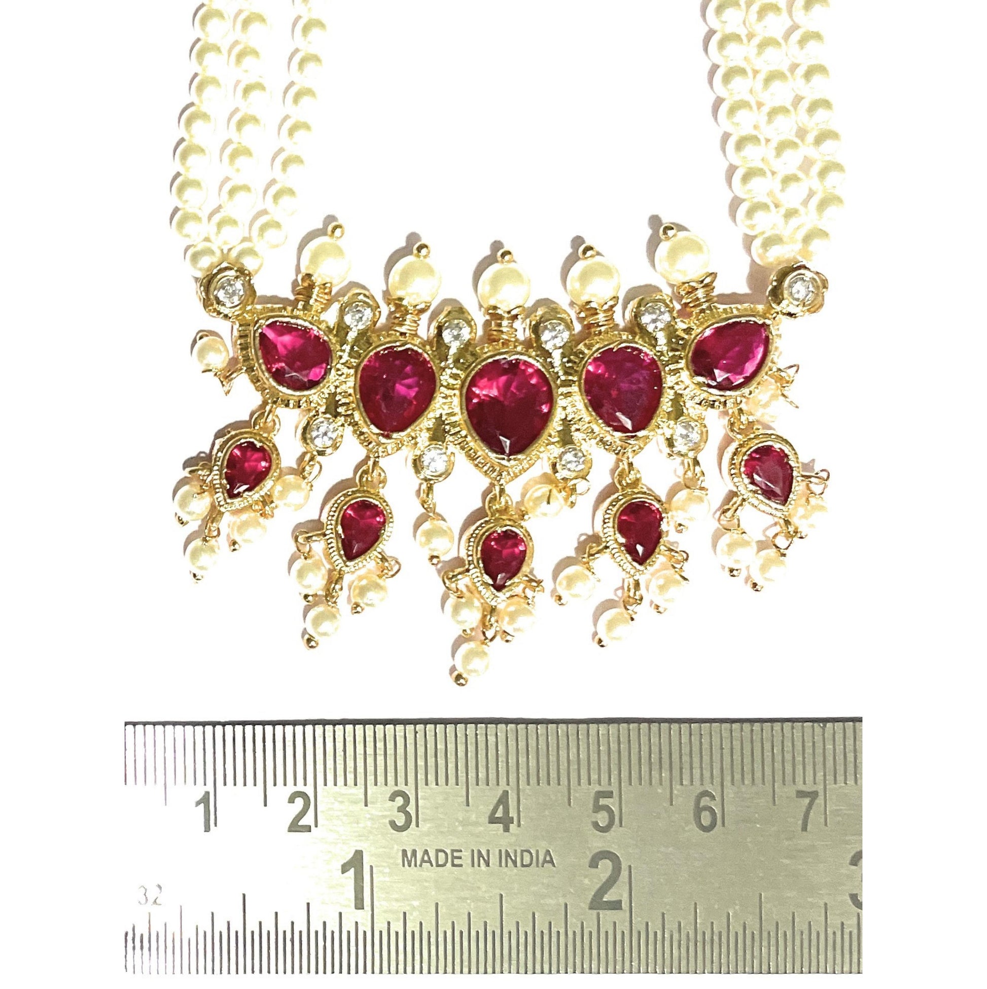 Red American Diamond Maharashtrian 5-leaves Tanmani Set