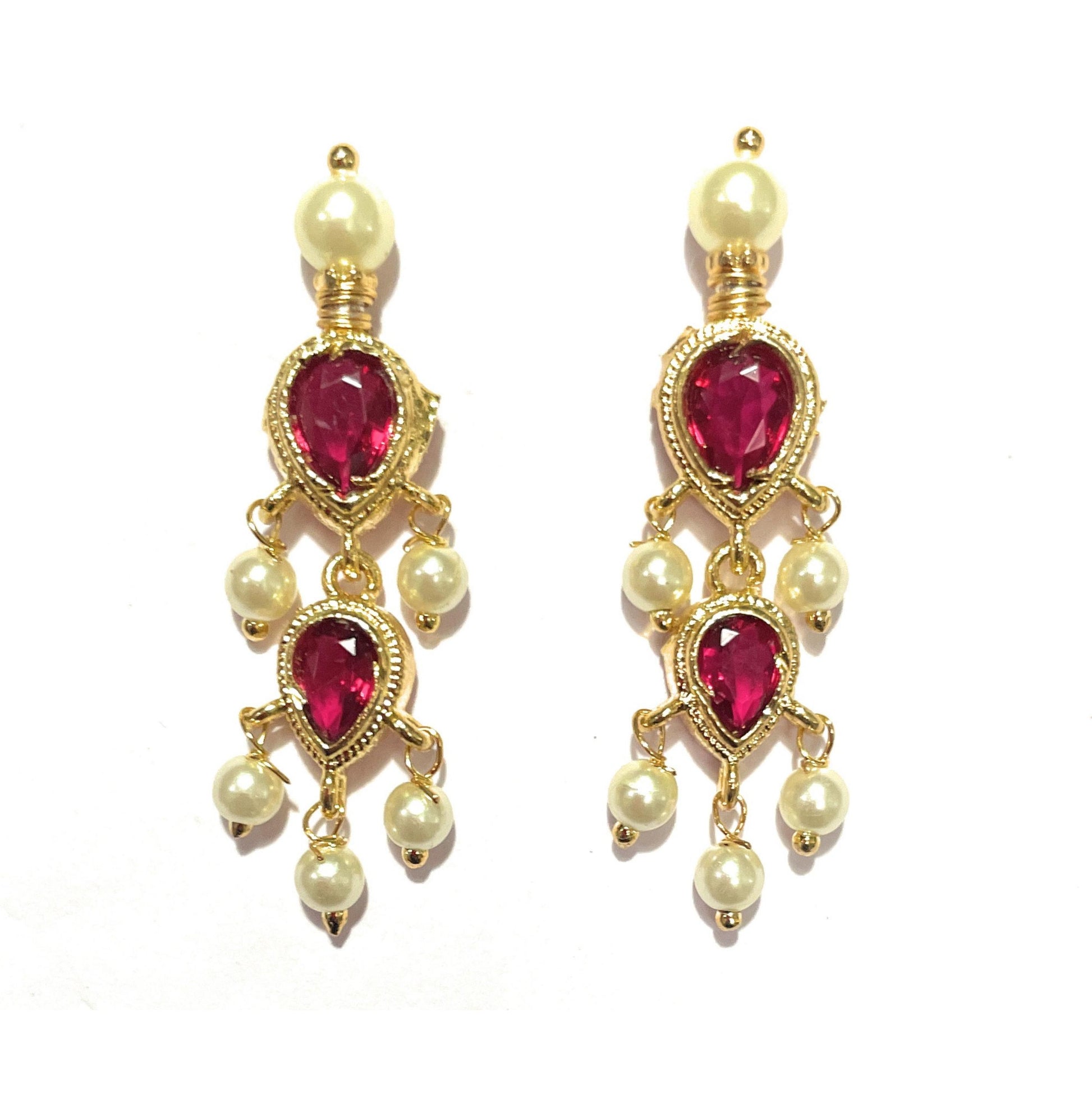 Red American Diamond Maharashtrian 5-leaves Tanmani Set