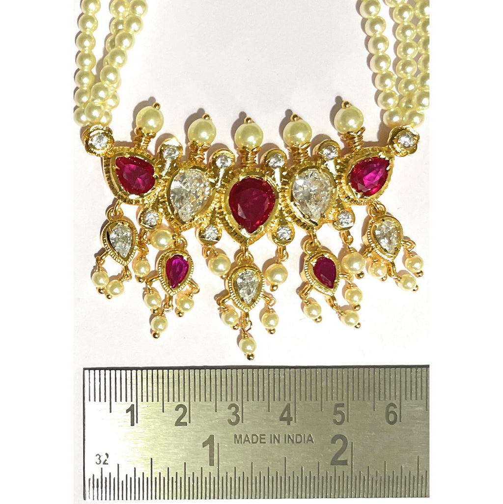 Red-White American Diamond Maharashtrian 5-leaves Tanmani Set