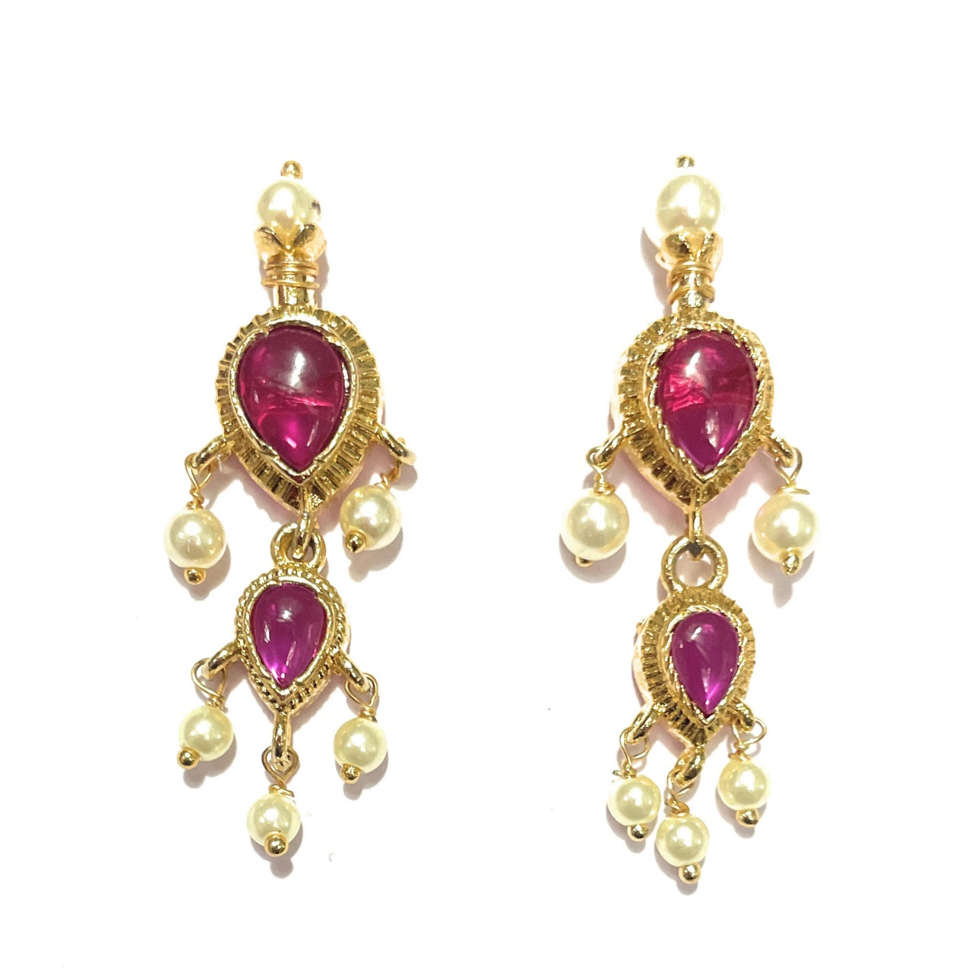 Red American Diamond Maharashtrian 7-leaves Tanmani Set