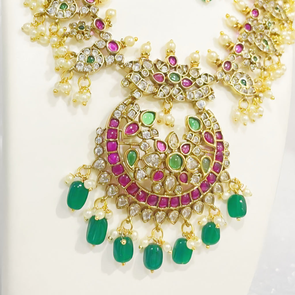 Red Green Chandrakor Large Choker Necklace Set m653 653