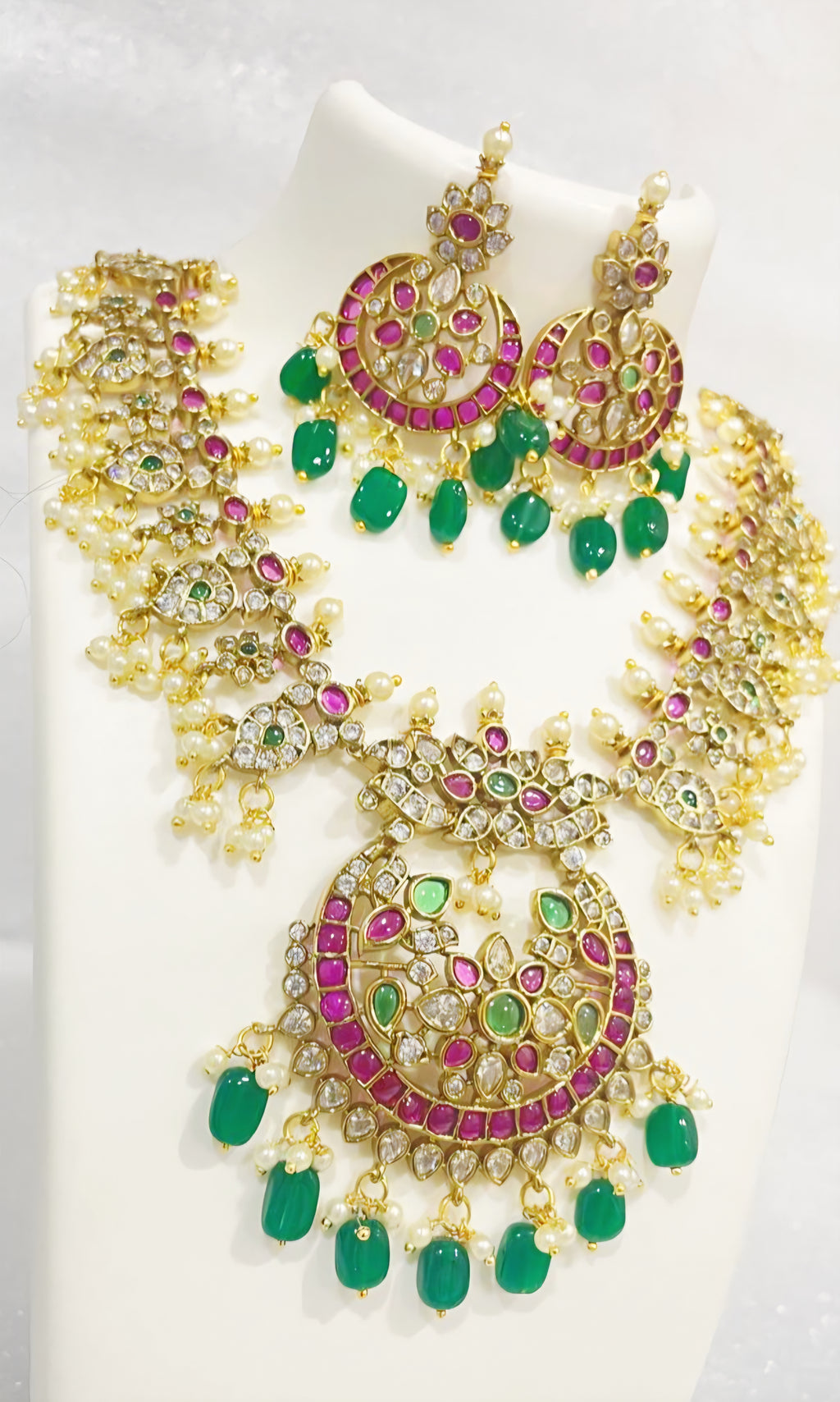 Red Green Chandrakor Large Choker Necklace Set m653 653