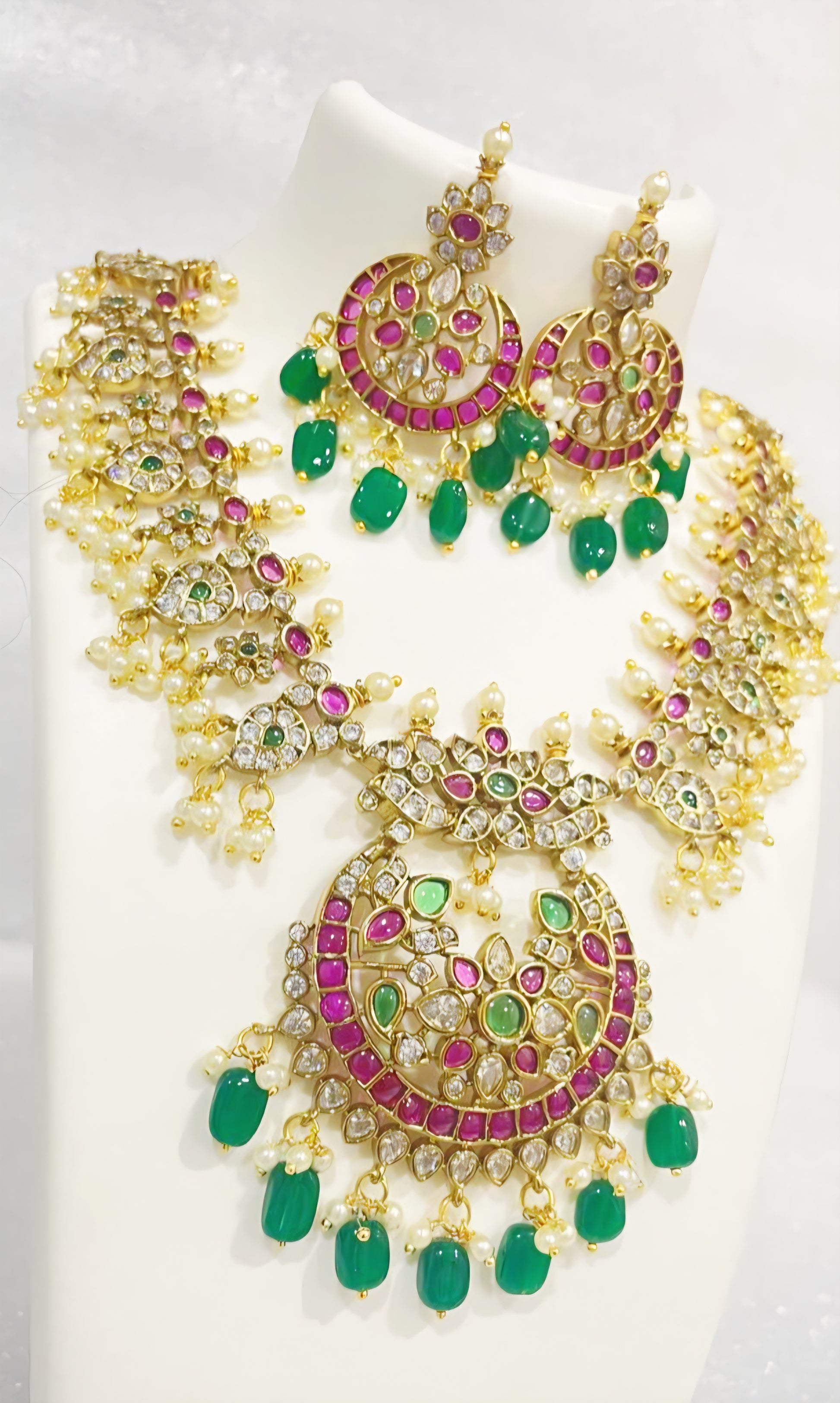 Red Green Chandrakor Large Choker Necklace Set m653 653