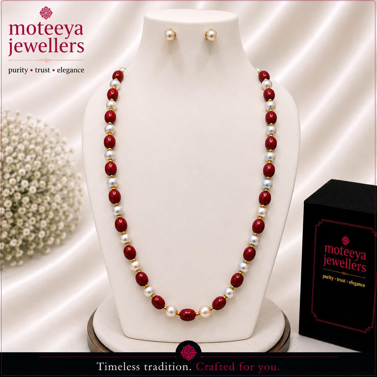 Coral Moti String Necklace Set m672