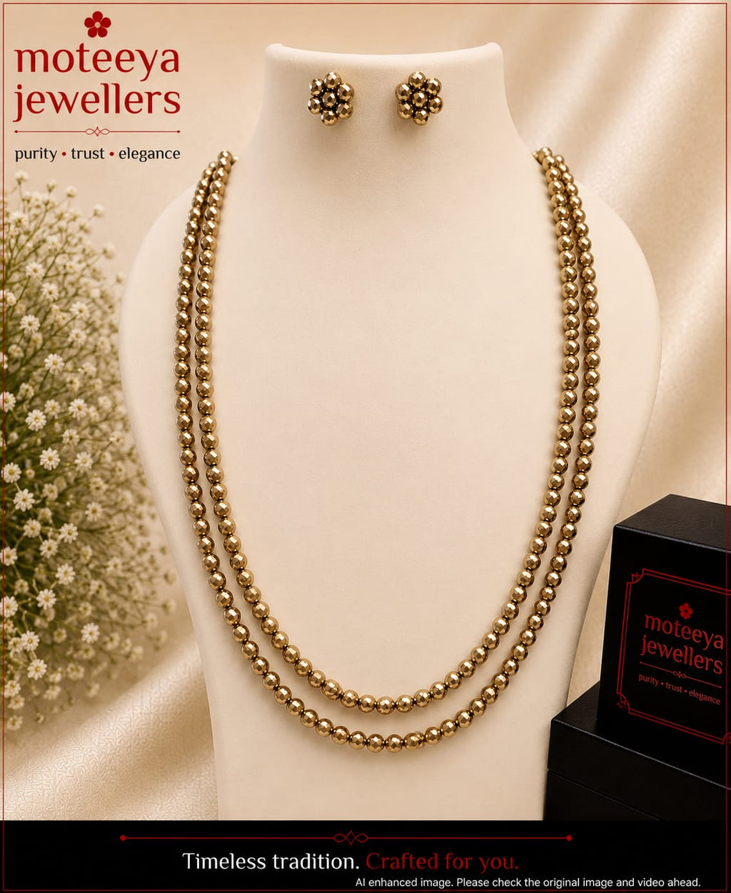 Two Layered Golden Pearls Necklace Set m683 683