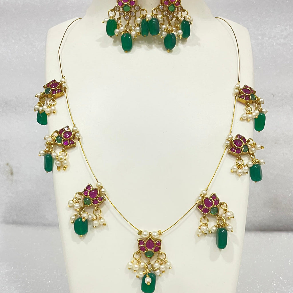 Antique finish Kundan beaded String Necklace N1107 1107