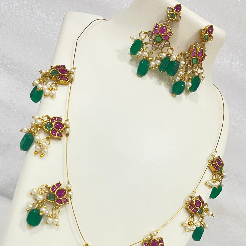 Antique finish Kundan beaded String Necklace N1107 1107