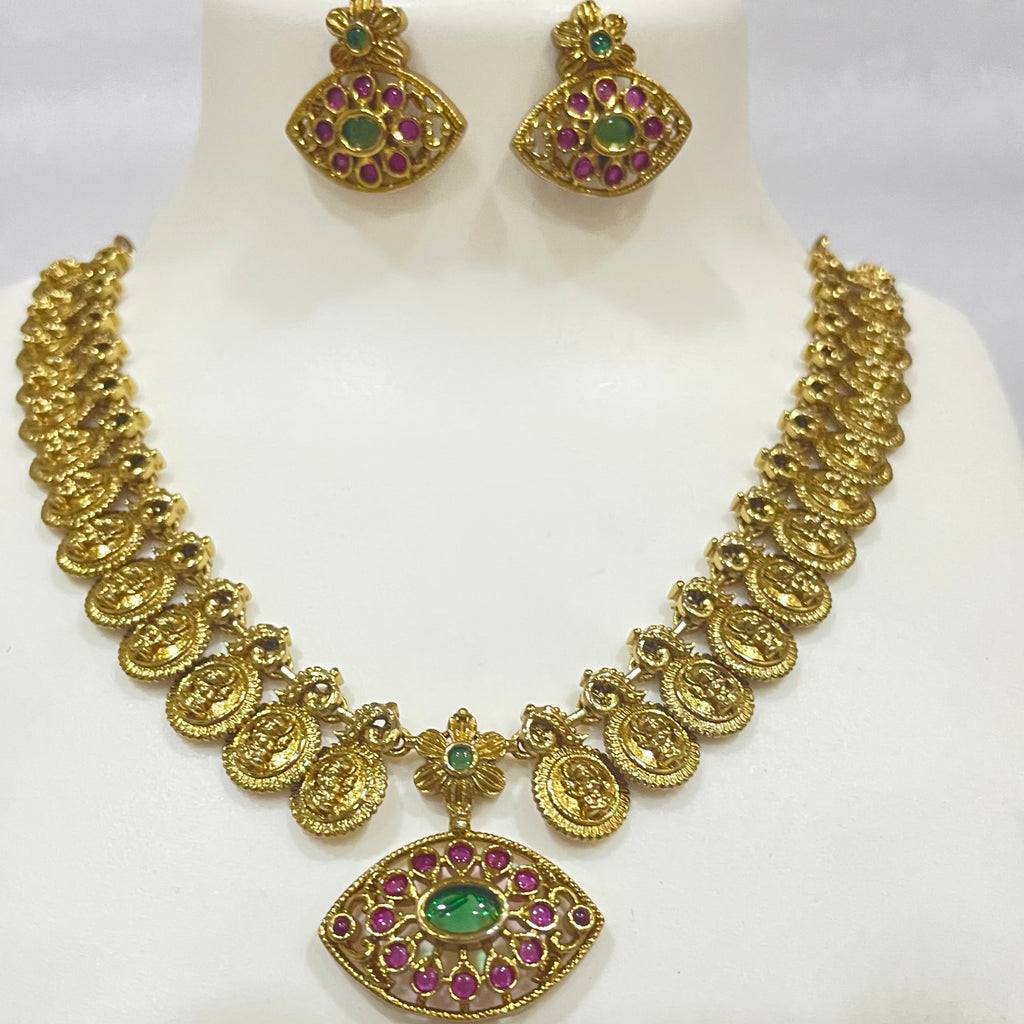 Antique Finish Red Green necklace N1102