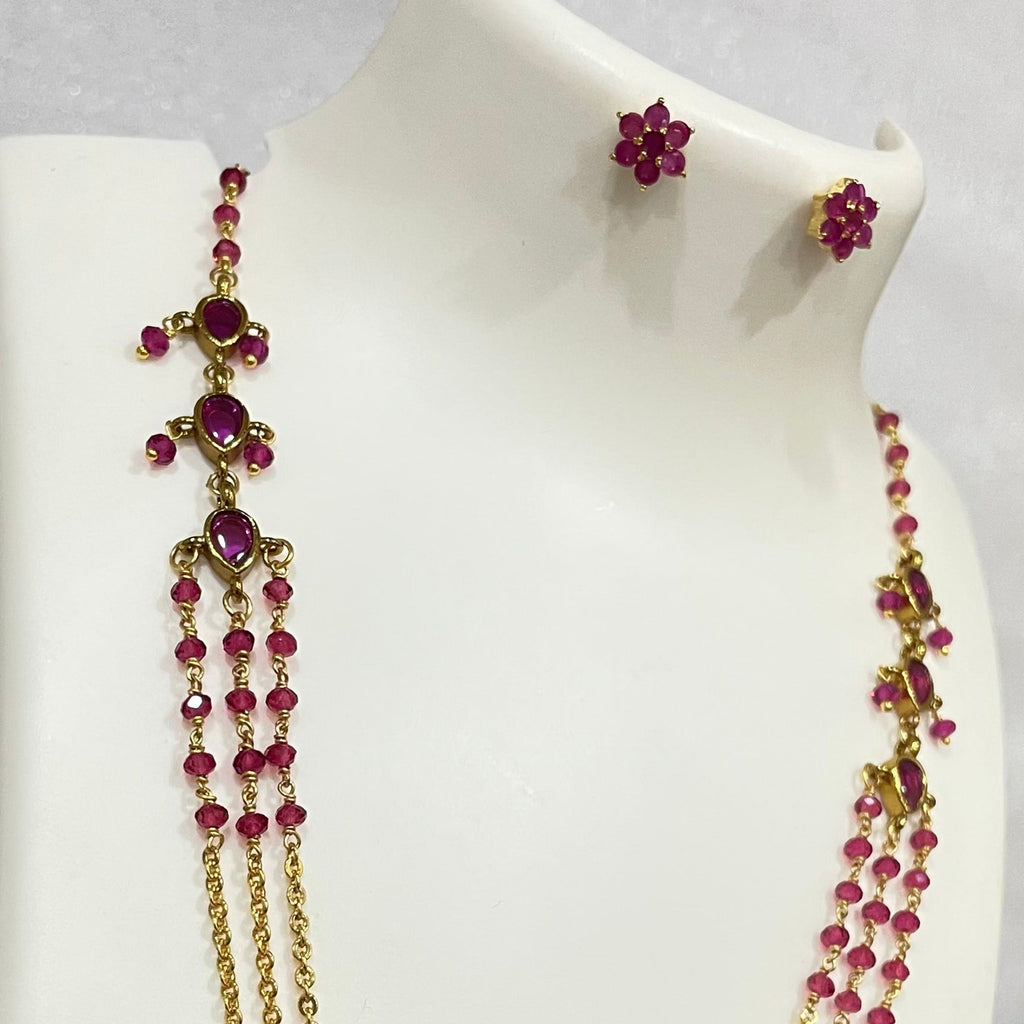 3 layered ruby color necklace m352 352