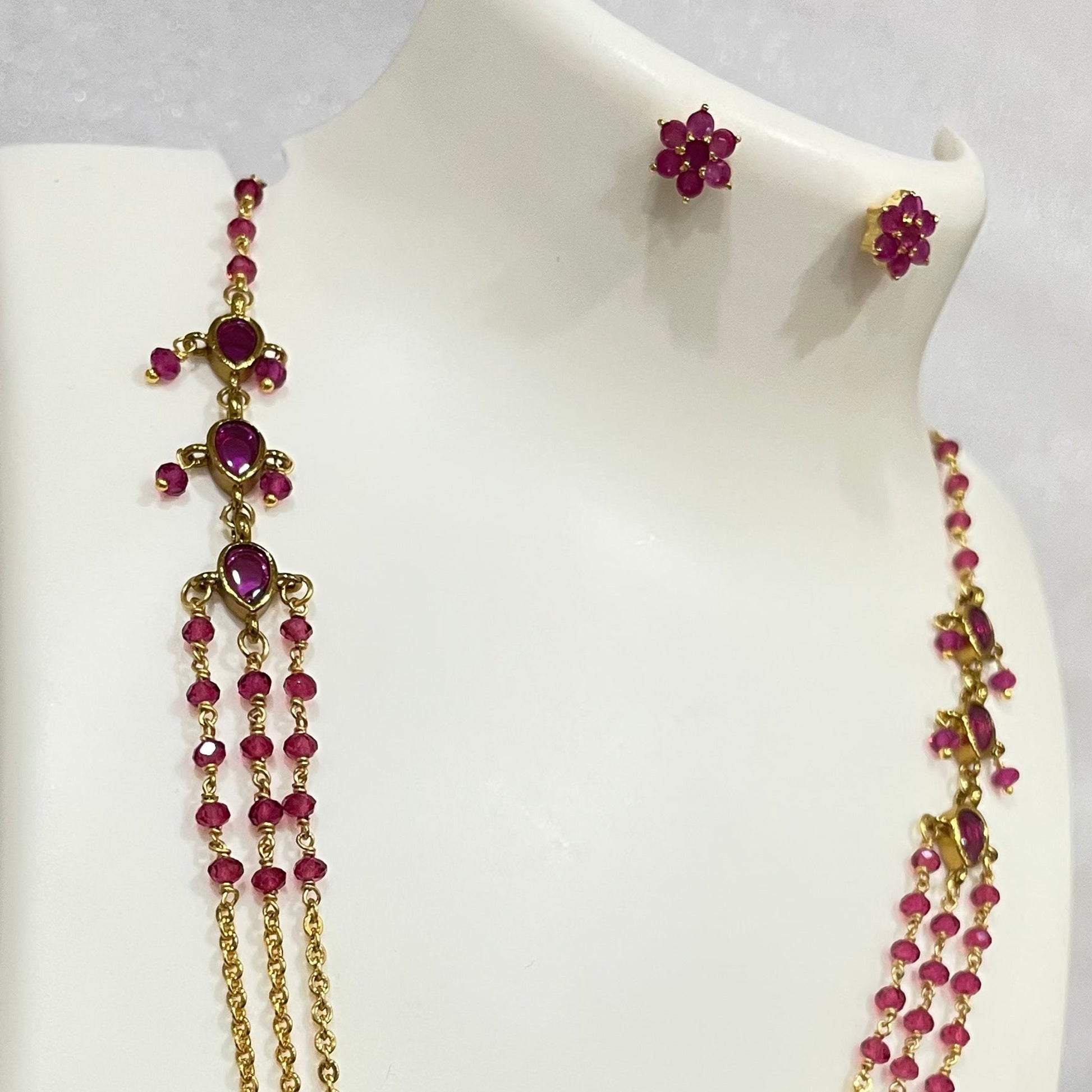 3 layered ruby color necklace m352 352