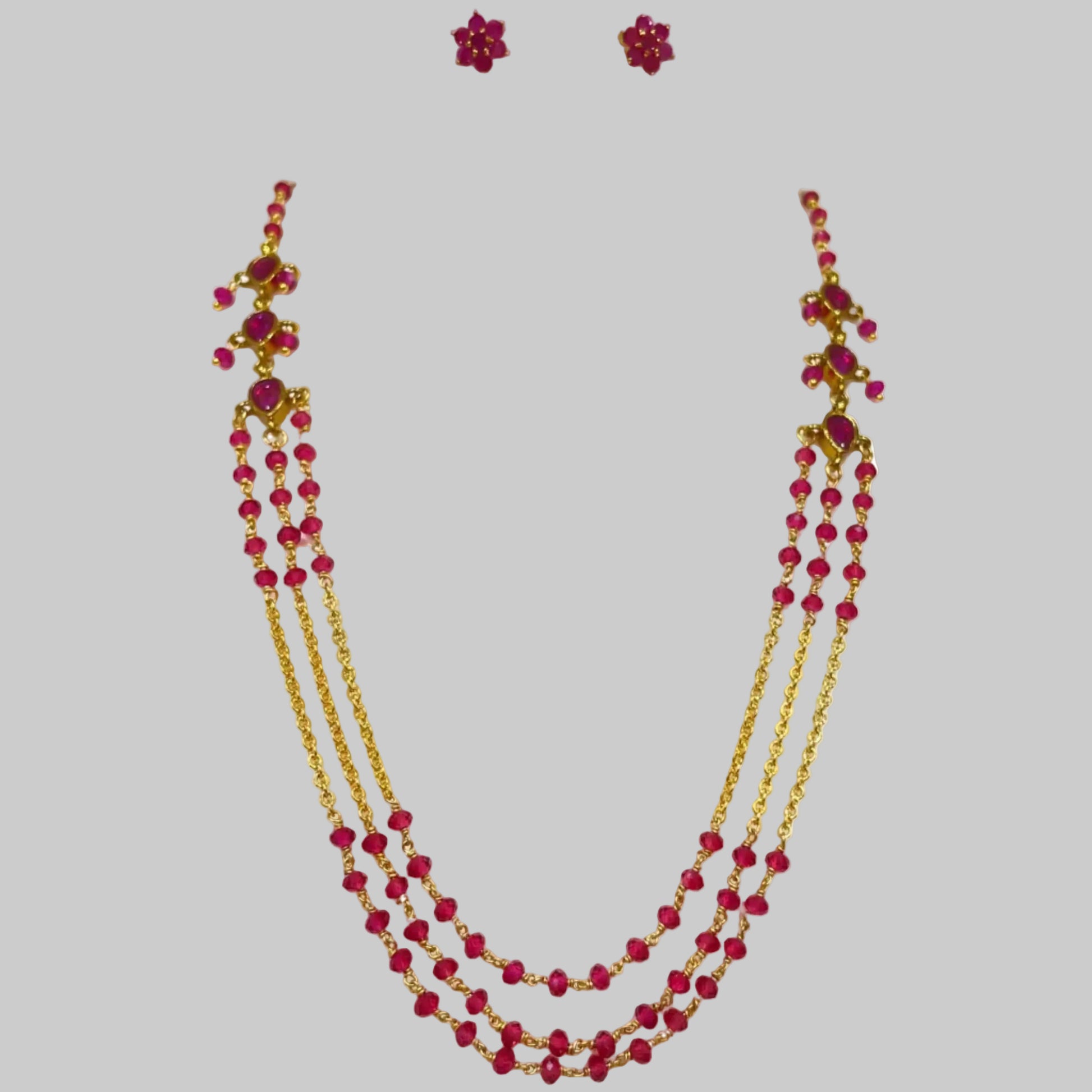 3 layered ruby color necklace m352 352