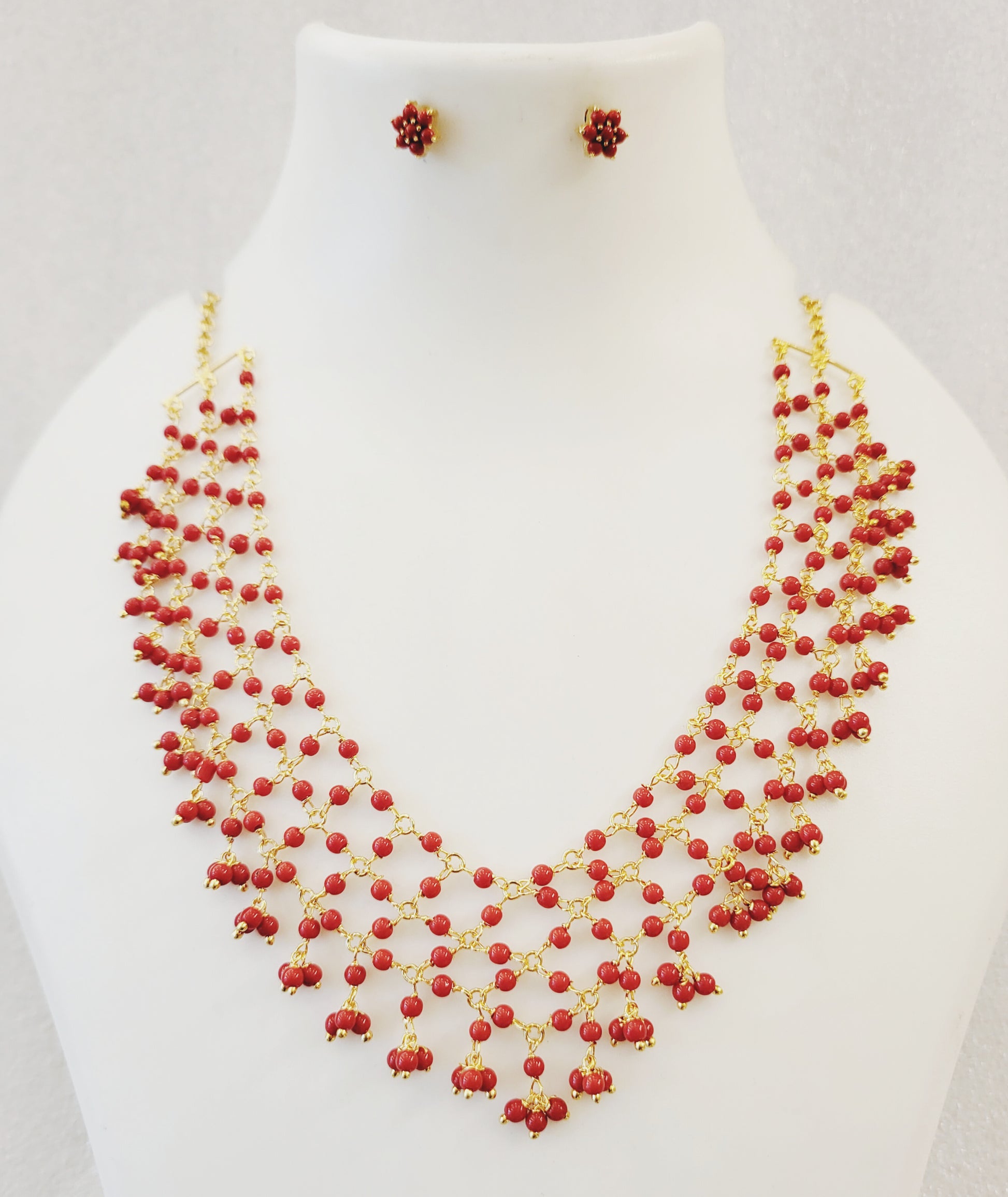 Coral Jali Necklace Set m399 399