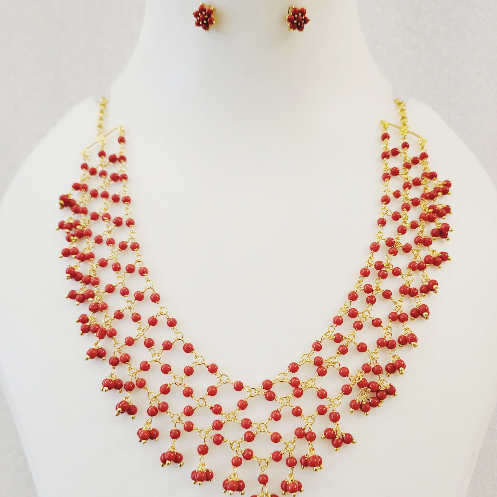 Coral Jali Necklace Set m399 399