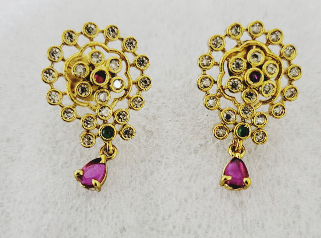 Antique Finish Red Green Drop Earrings m606 606