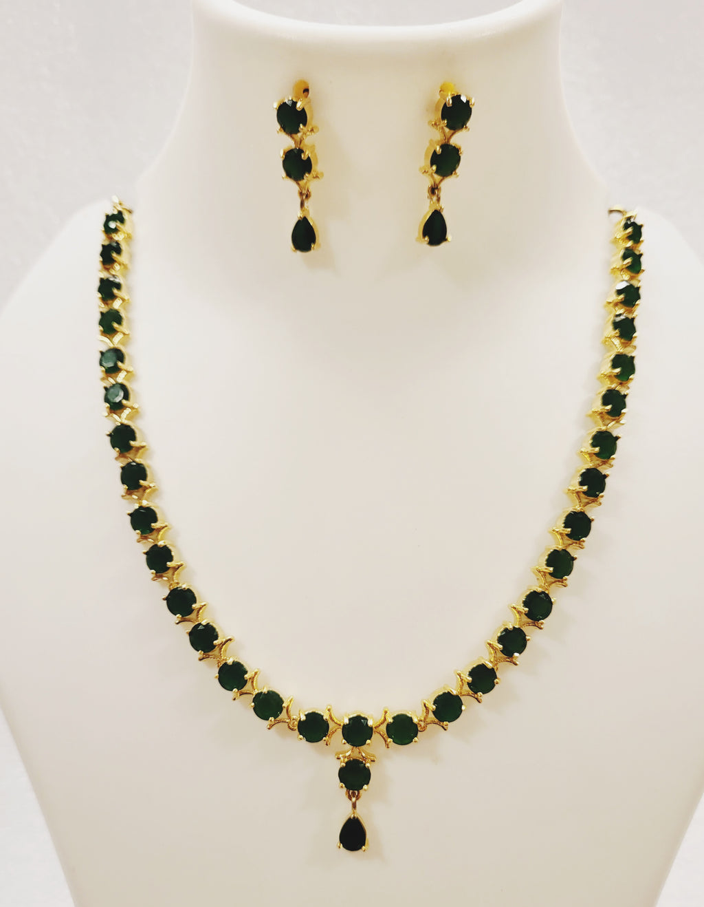 Green Stone Filigree Design Necklace Set m623 623