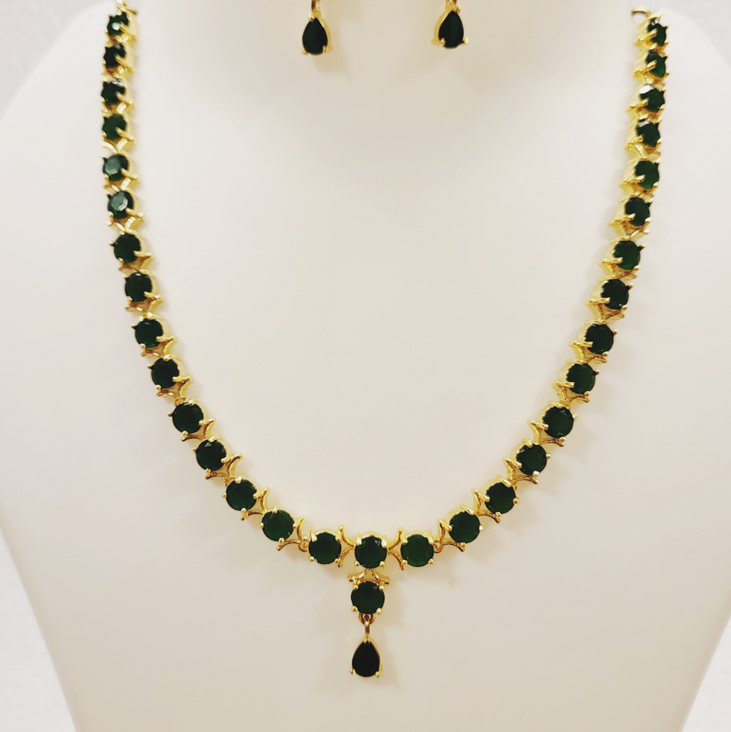 Green Stone Filigree Design Necklace Set m623 623