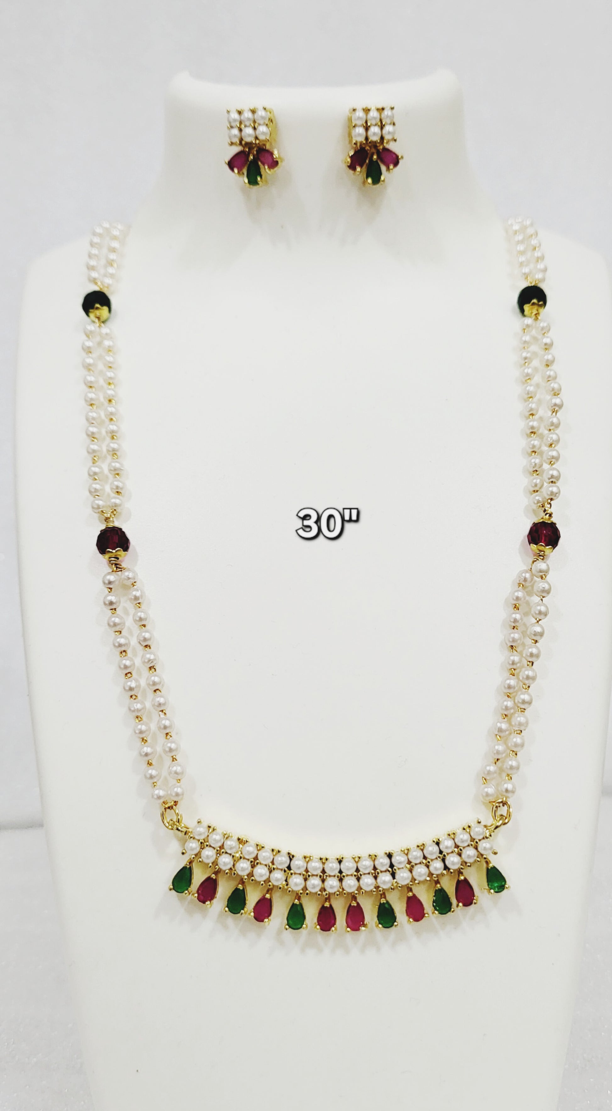Red Green Long Moti Necklace Set m635 635