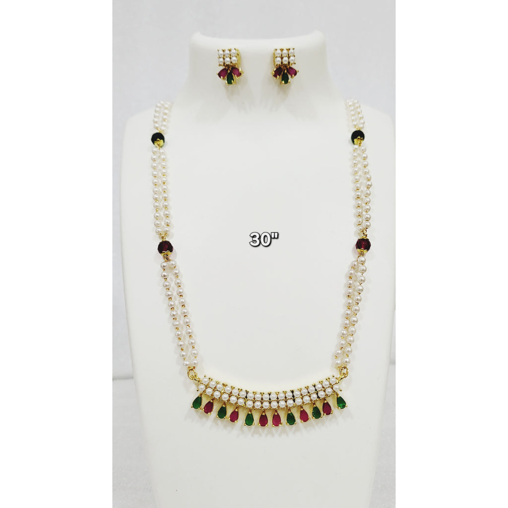 Red Green Long Moti Necklace Set m635 635