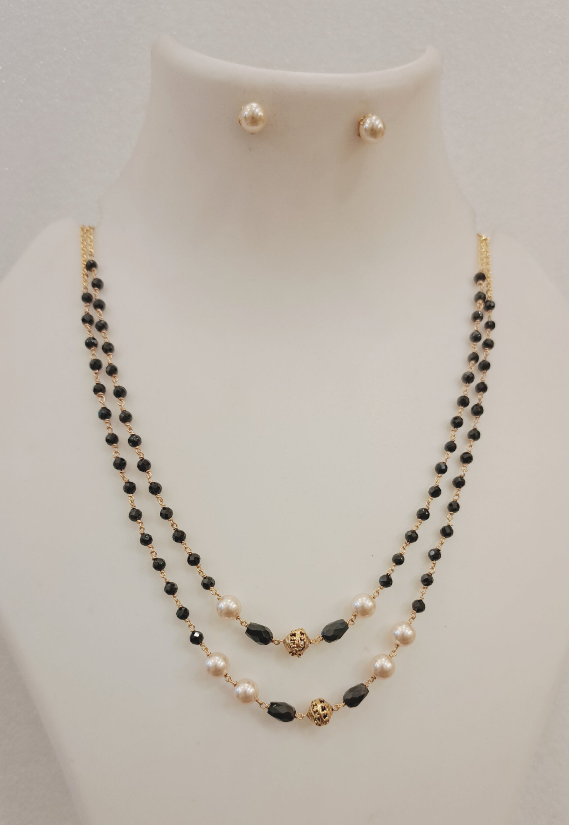 M443 Moti Black Drops 2 Layer Necklace set 443