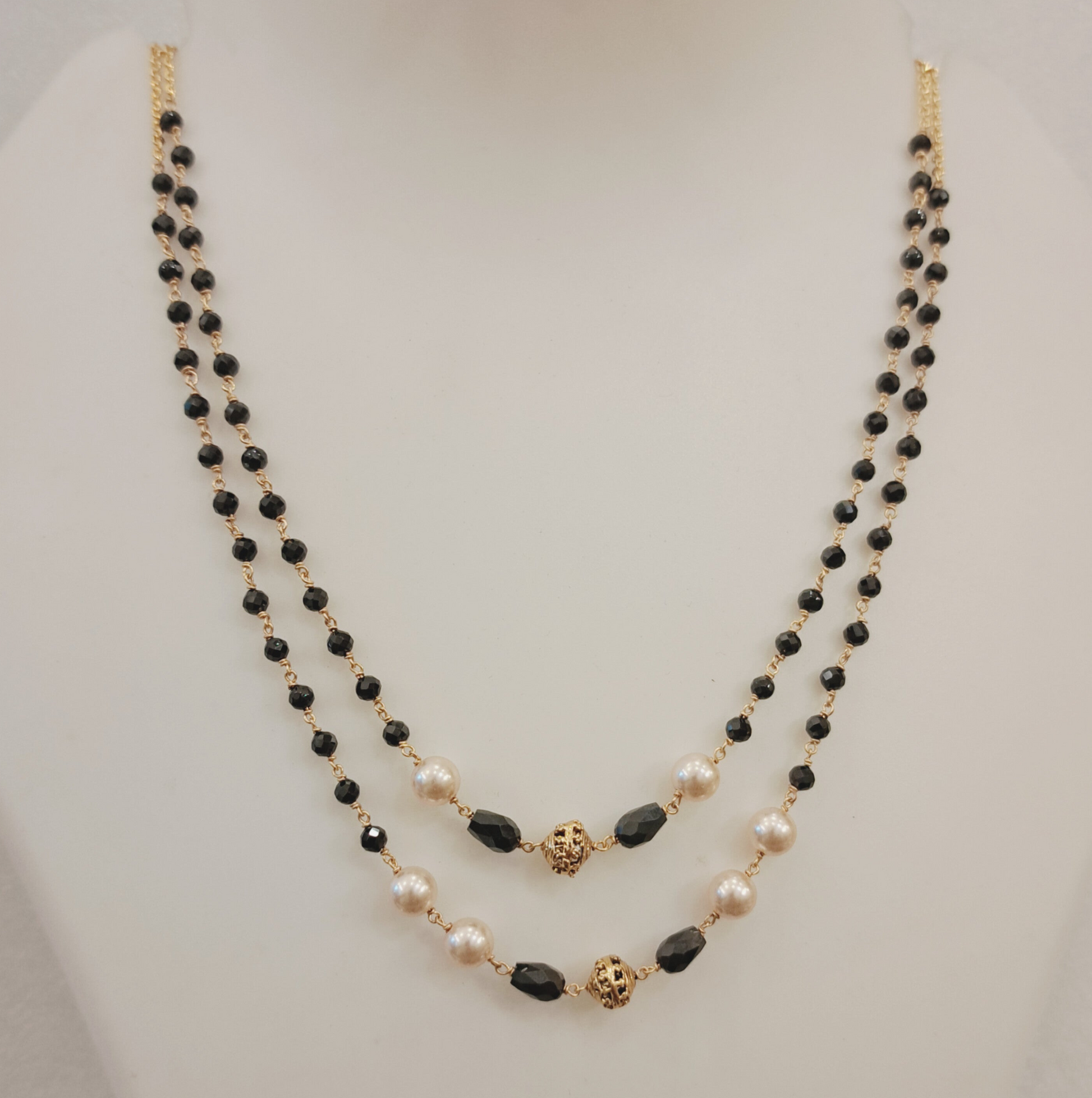 M443 Moti Black Drops 2 Layer Necklace set 443
