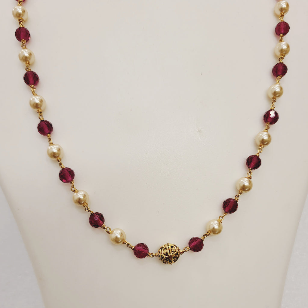 Ruby Red (Dalimbi) and Pearls Long Necklace set m652 652