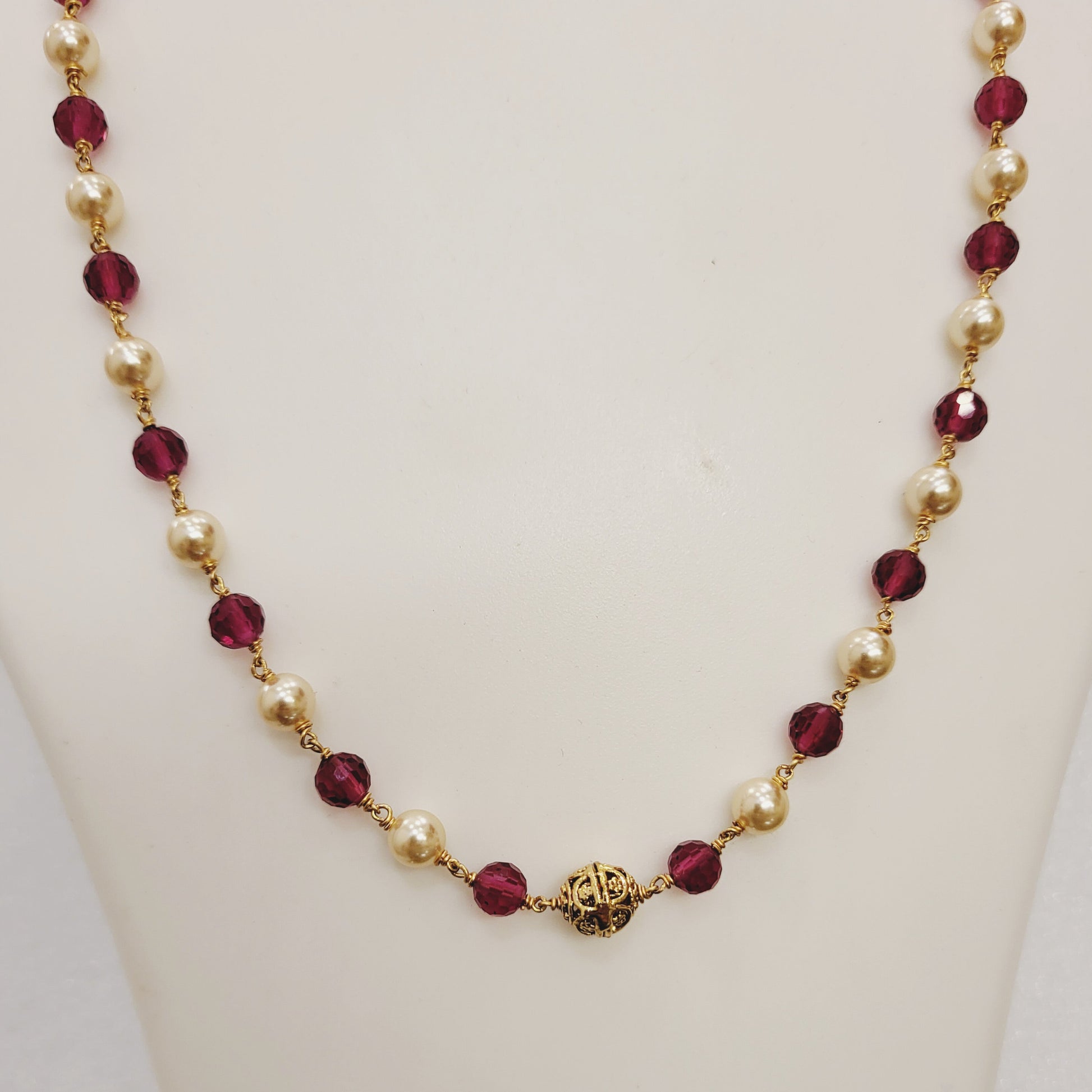 Ruby Red (Dalimbi) and Pearls Long Necklace set m652 652