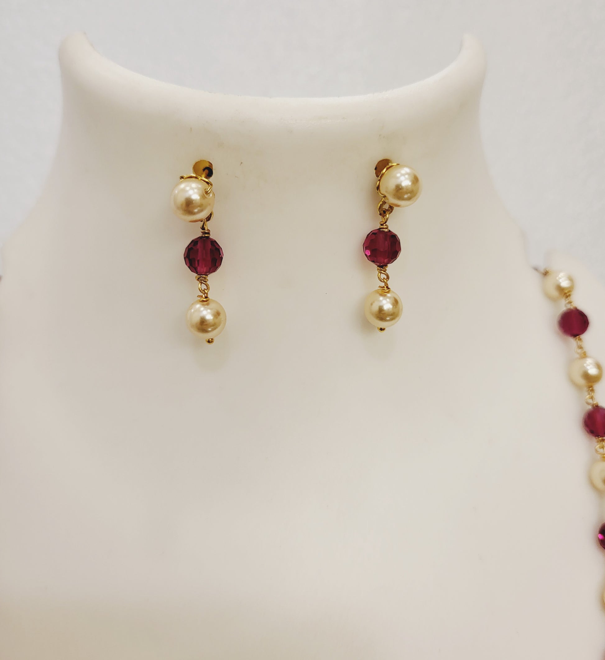 Ruby Red (Dalimbi) and Pearls Long Necklace set m652 652