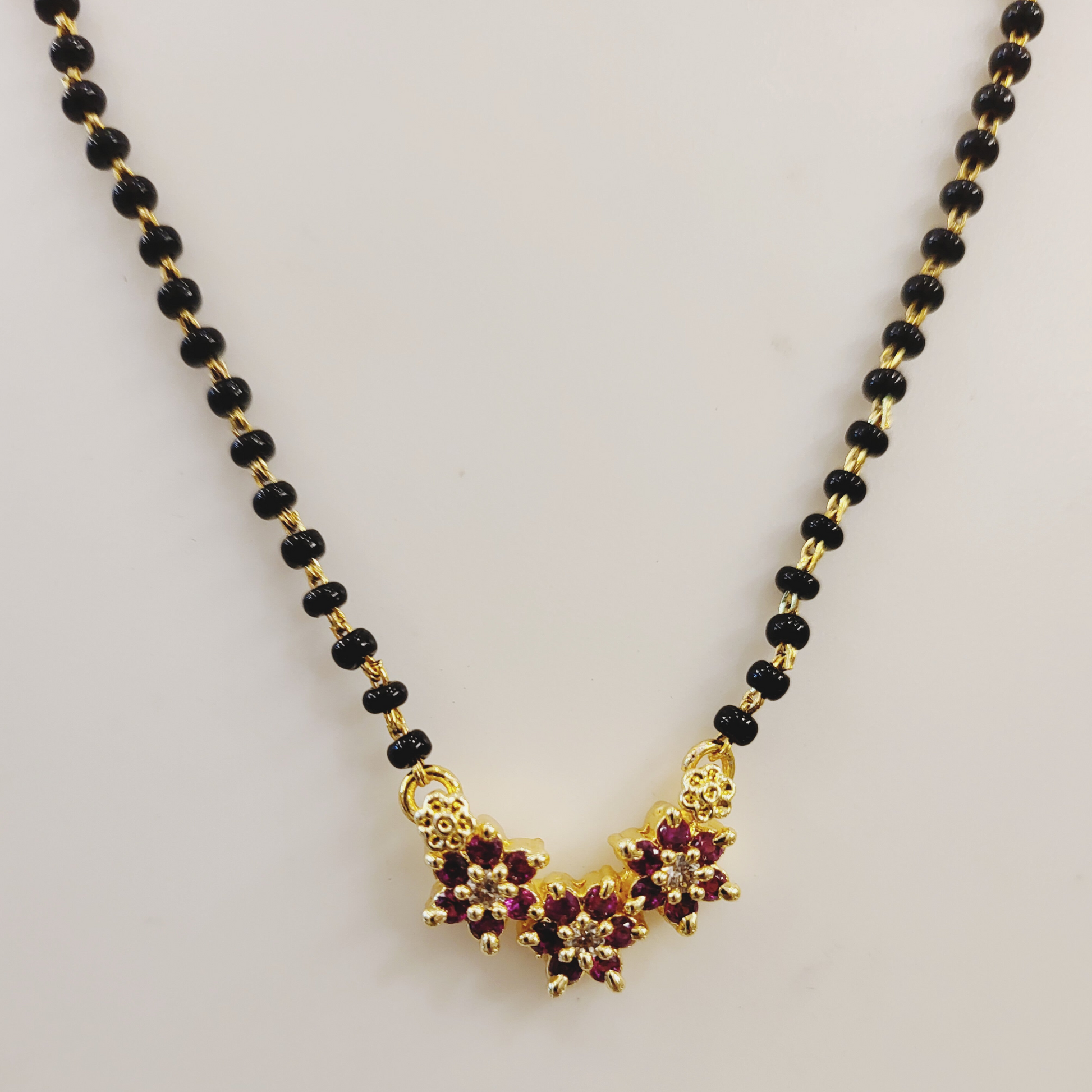 Red White Delicate Three Kudi Mangalsutra Set m671
