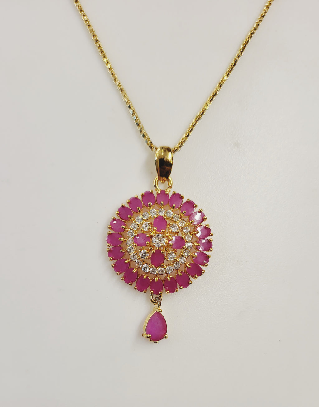 Ruby Pink and white American Diamond Locket Set with Chain Loc1102