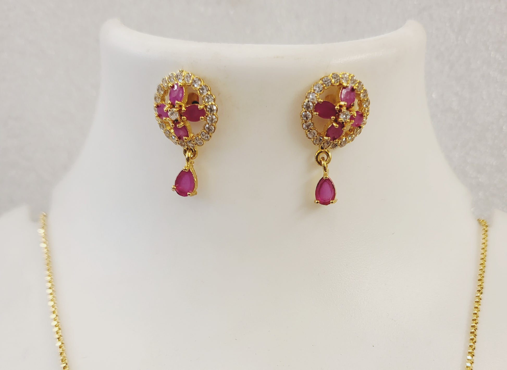 Ruby Pink and white American Diamond Locket Set with Chain Loc1102