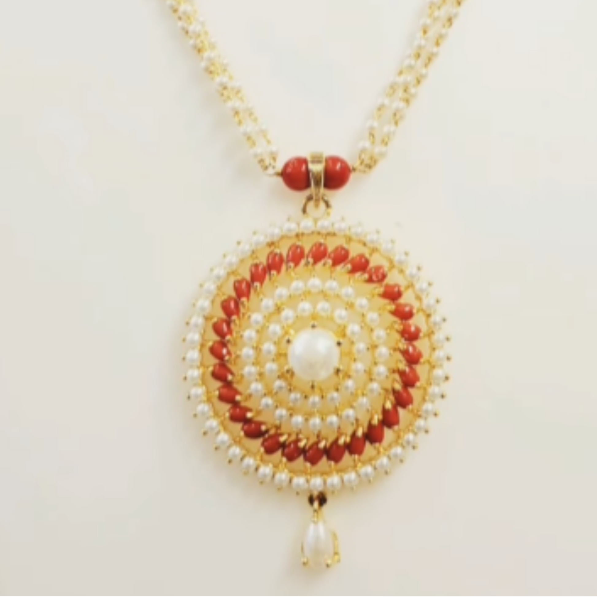 Round coral moti locket set mSu535 m535