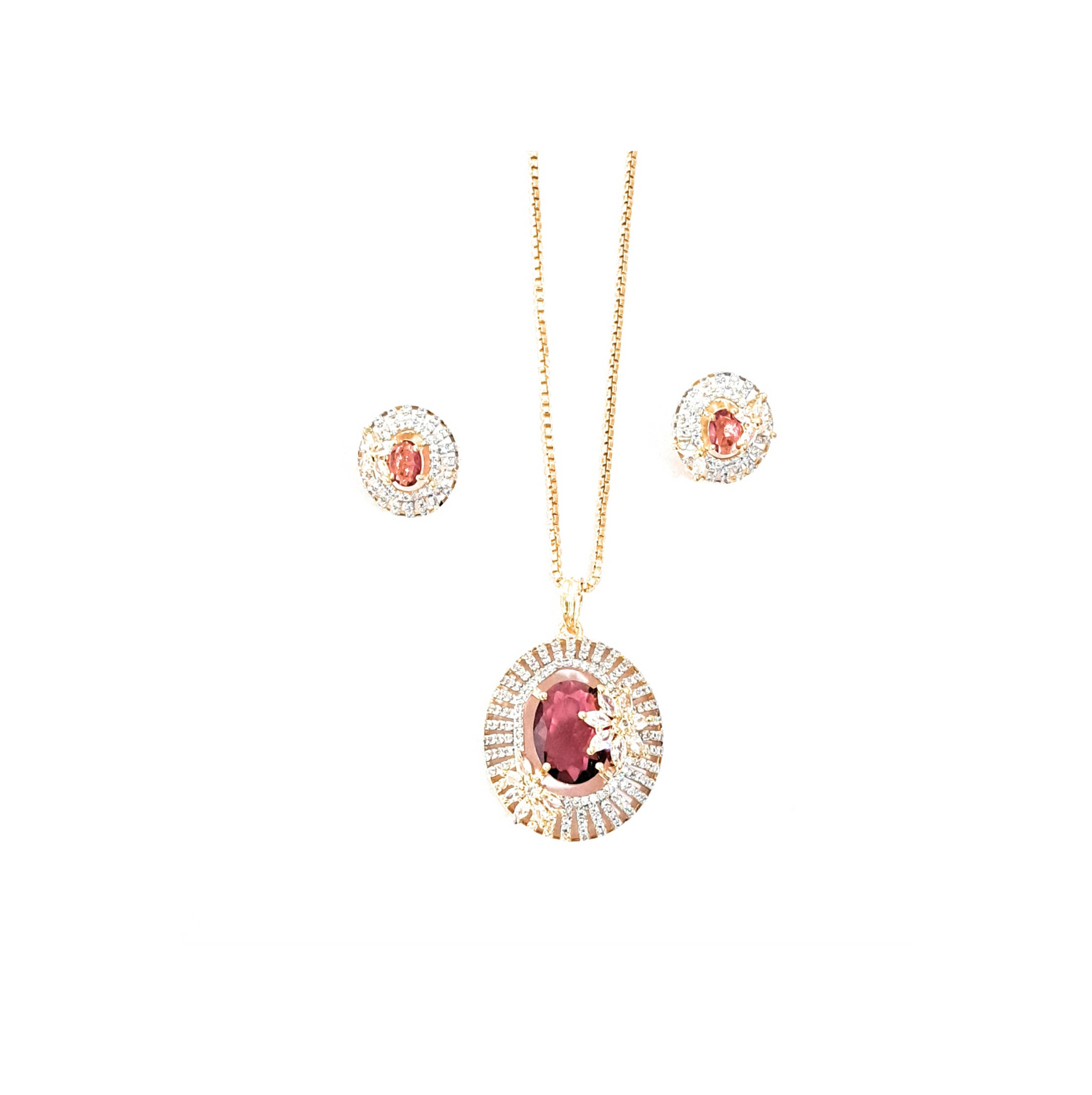 Oval Centre Piece And White American Diamond Locket Set