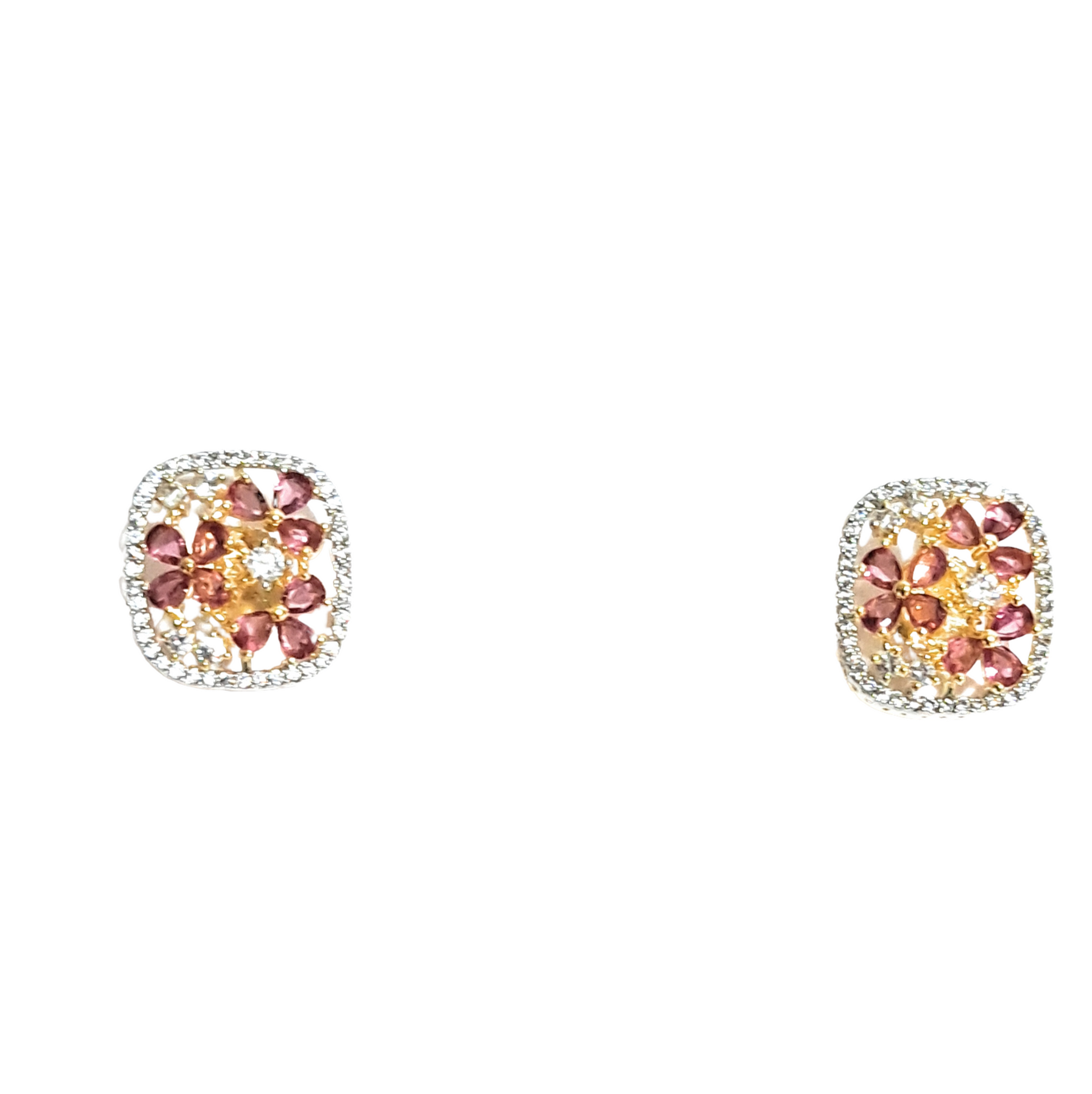 Red and White Curved Square American Diamonds Set with Chain