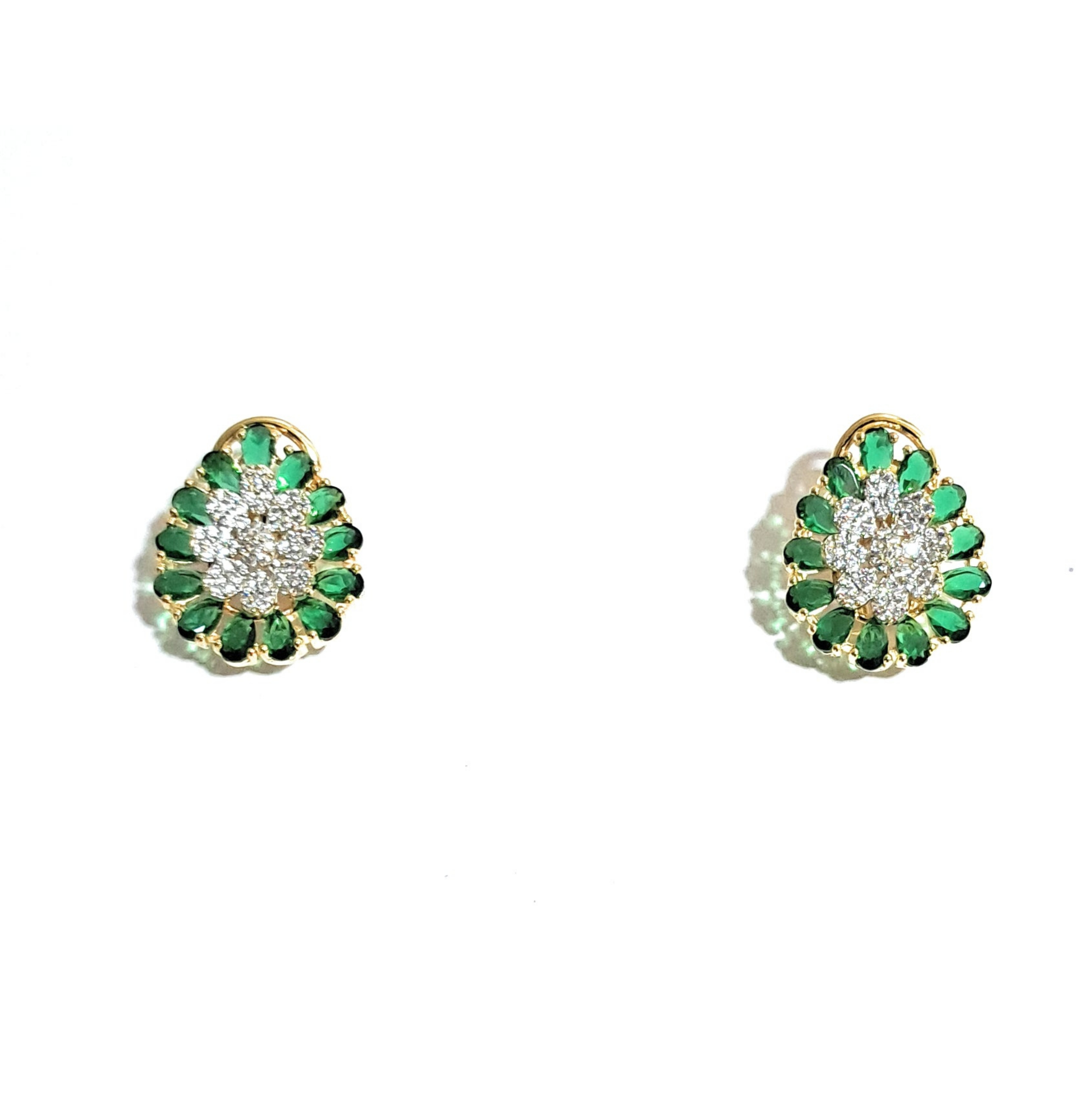 Green Pear Shaped and White American Diamonds Cluster Set