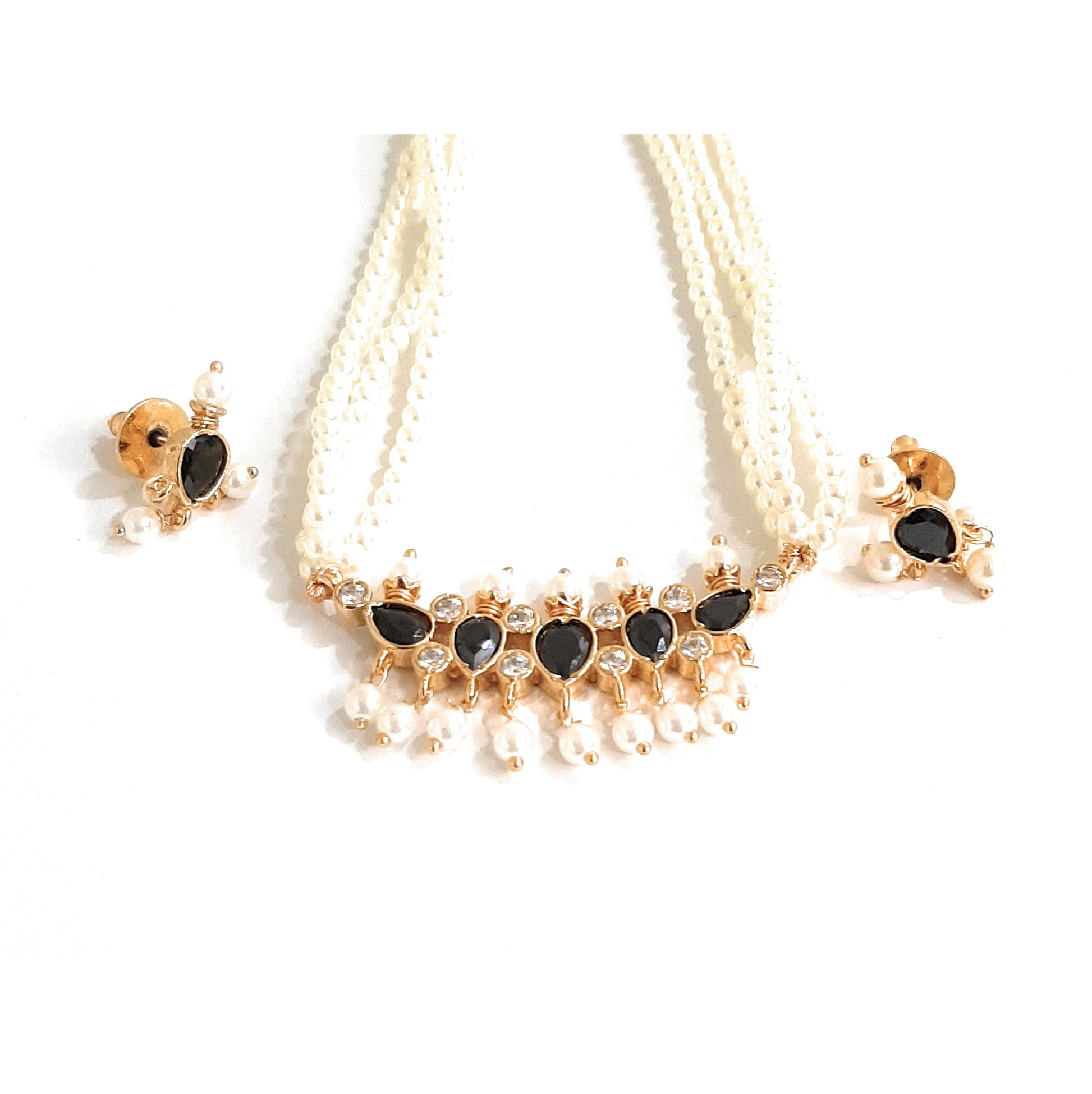 Black-White American Diamond Maharashtrian 5-leaves Tanmani Set