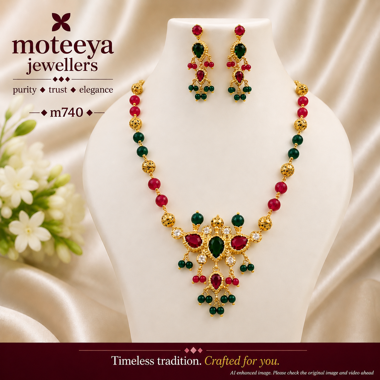 3 Leaf Red Green Tanmani with Crystal Beads m740 740