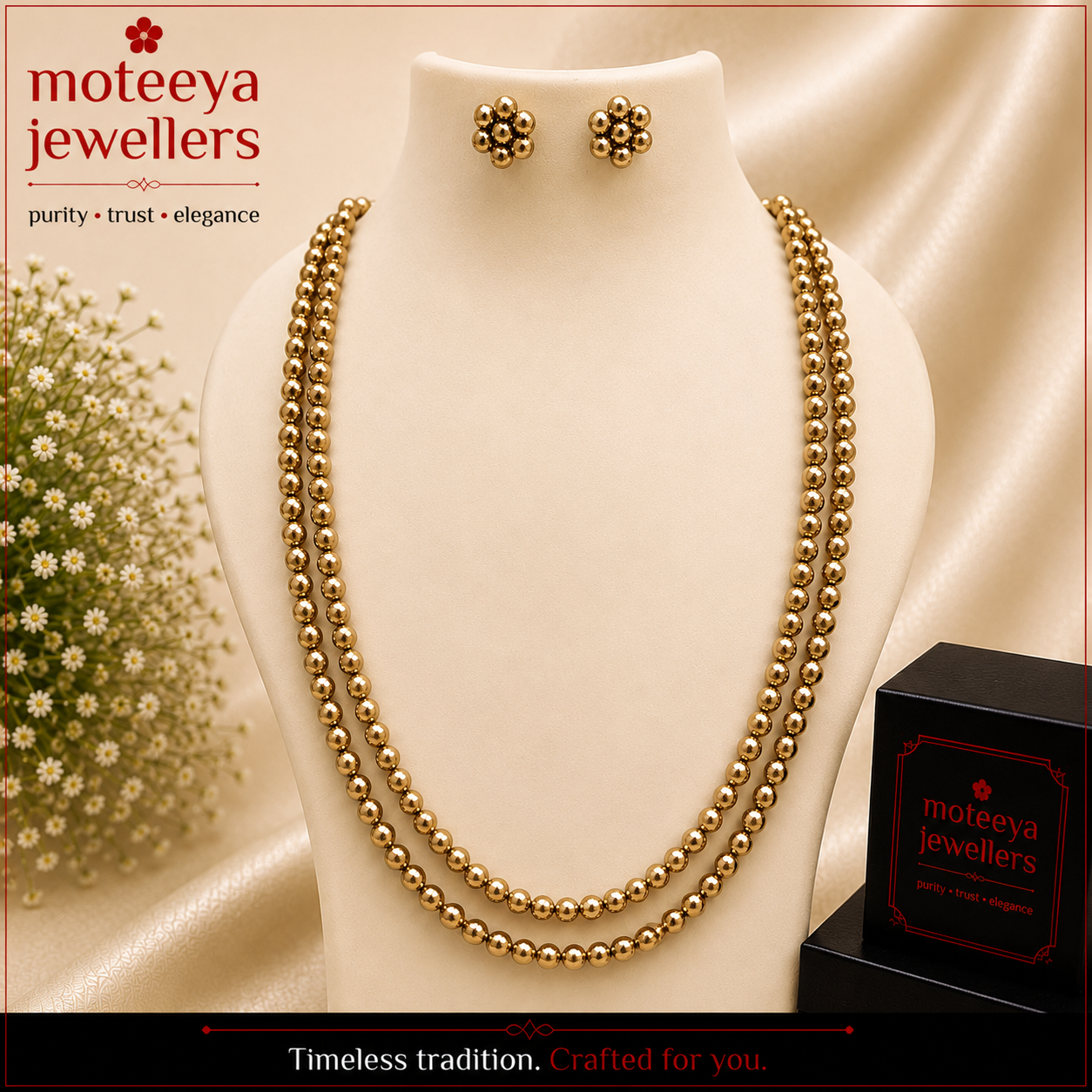 Two Layered Golden Pearls Necklace Set m683 683