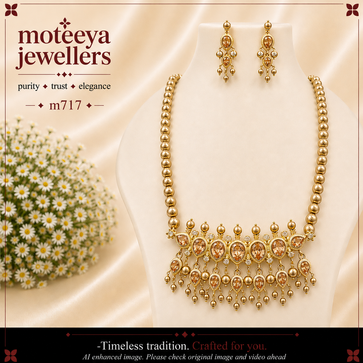 Pushkaraj / Champagne Colour 7 leaves Tanmani with Golden Pearls m717 717